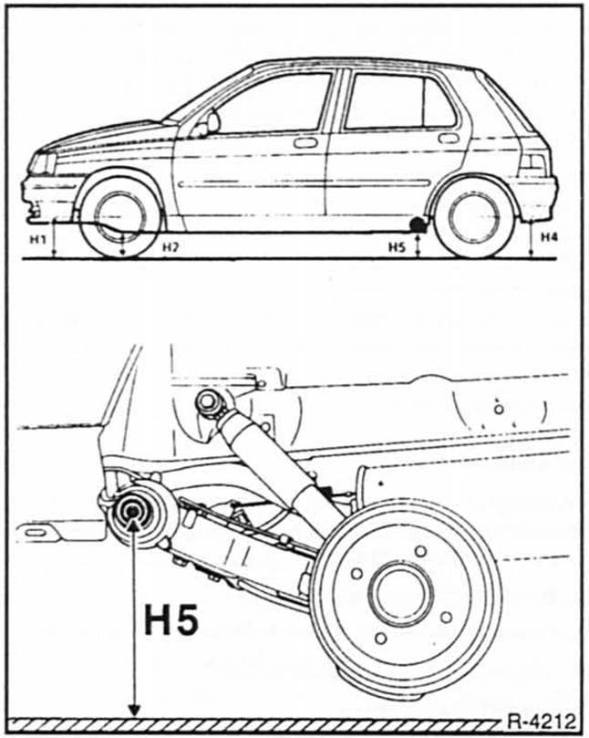 Renault Clio Reparaturanleitung. Bodenhöhe des fahrzeugs kontrollieren